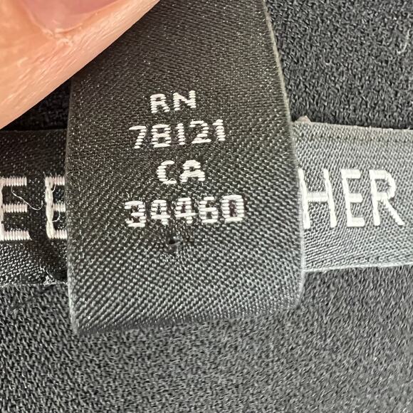 Eileen Fisher Black Top Georgette Crepe V-Neck Shirttail Hem Button Cuff S Small - Picture 9 of 10